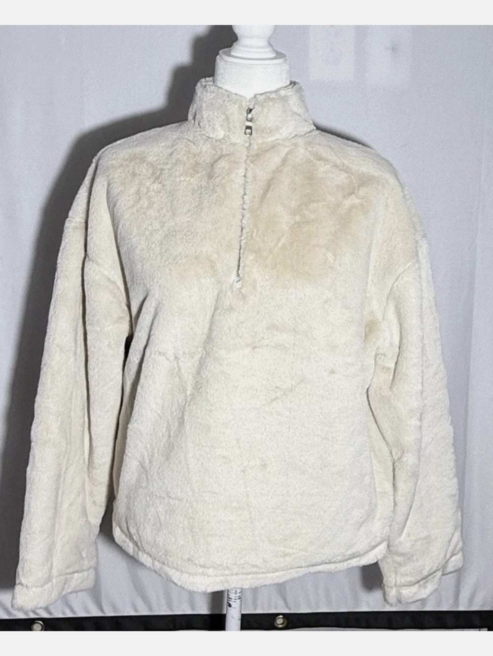 A New Day 2X Cozy Women's Cream Sherpa Quarter-Zip Pullover Jacket